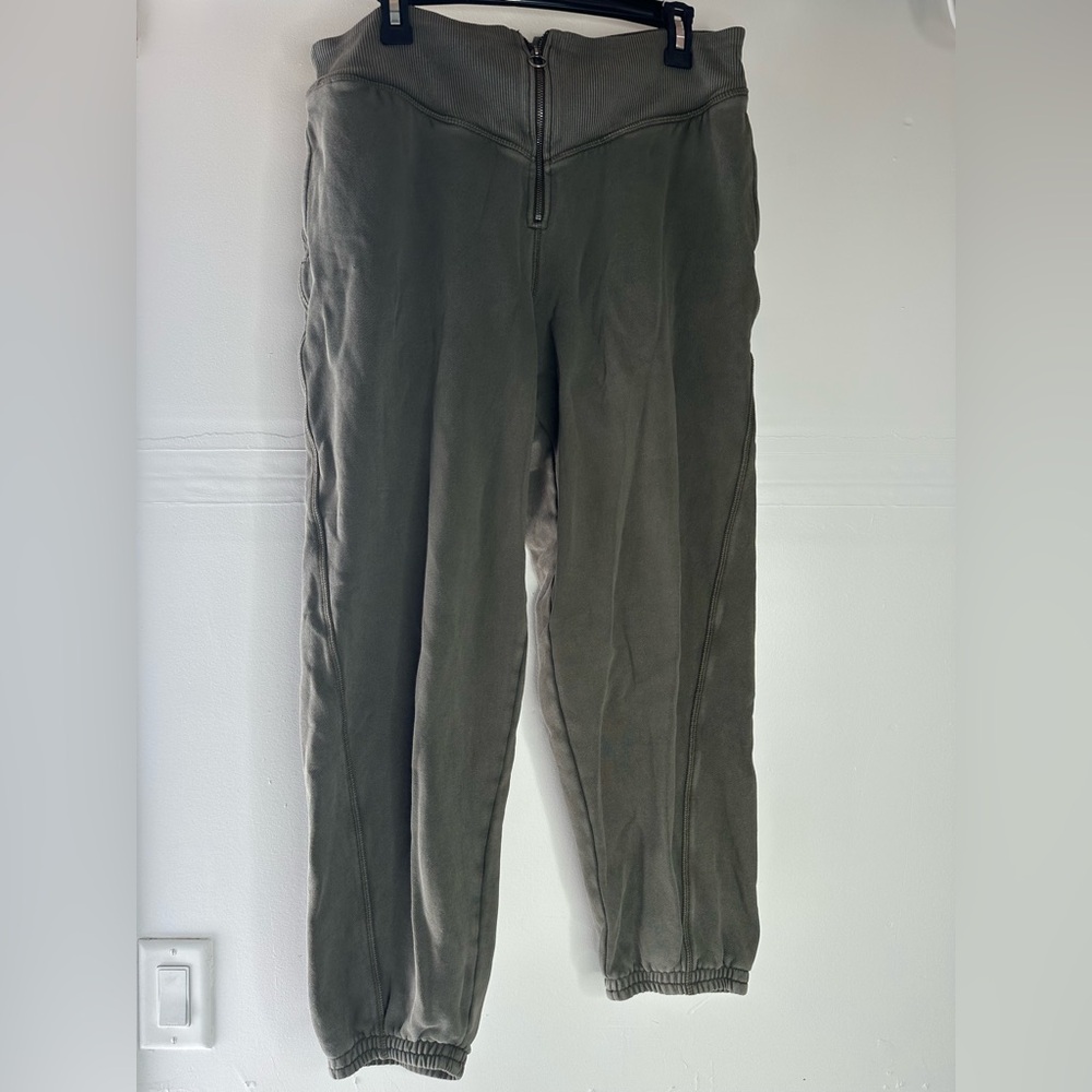 Aerie Womens  Corset Sweatpants Joggers XL Green Lounge Front Zip Comfort.